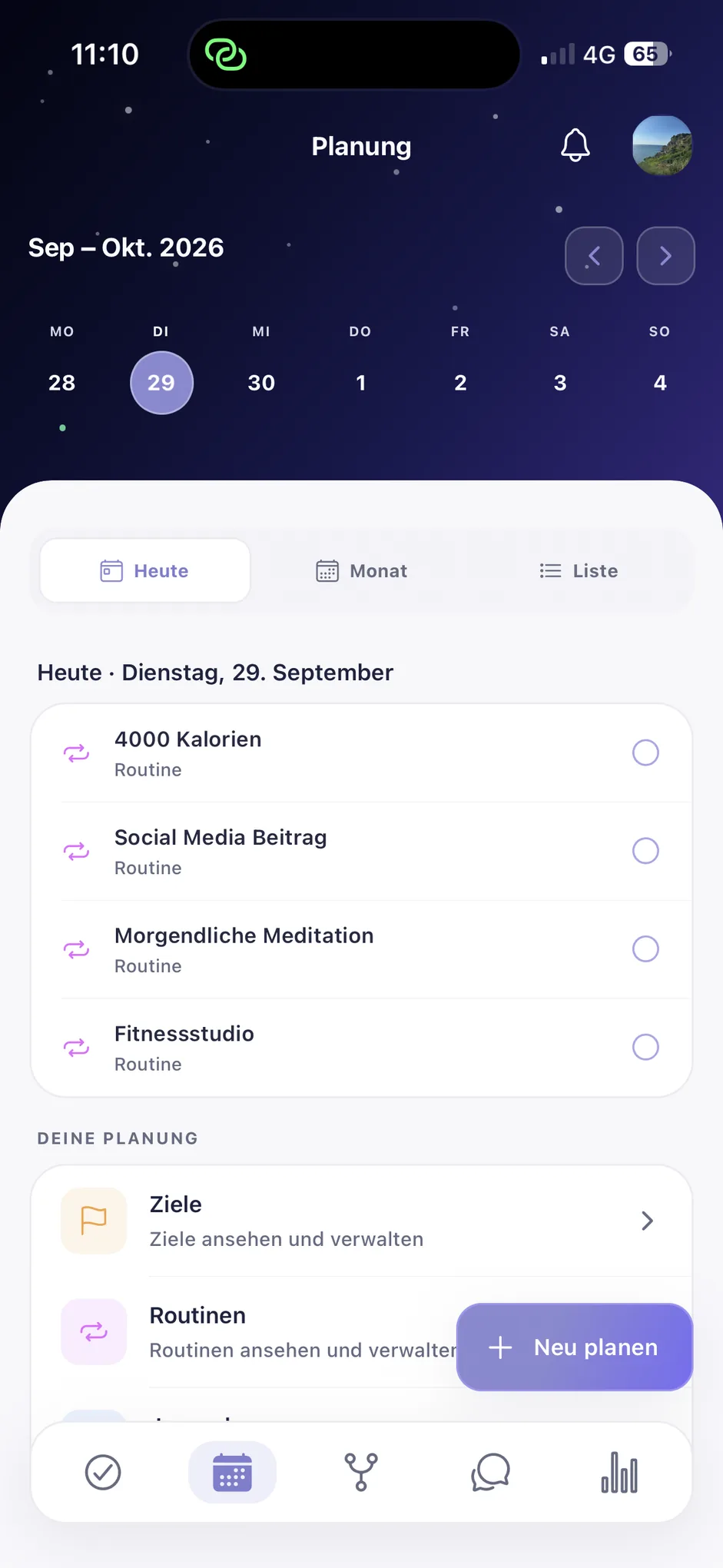 Mentavo planning in the light appearance (app shown in German)